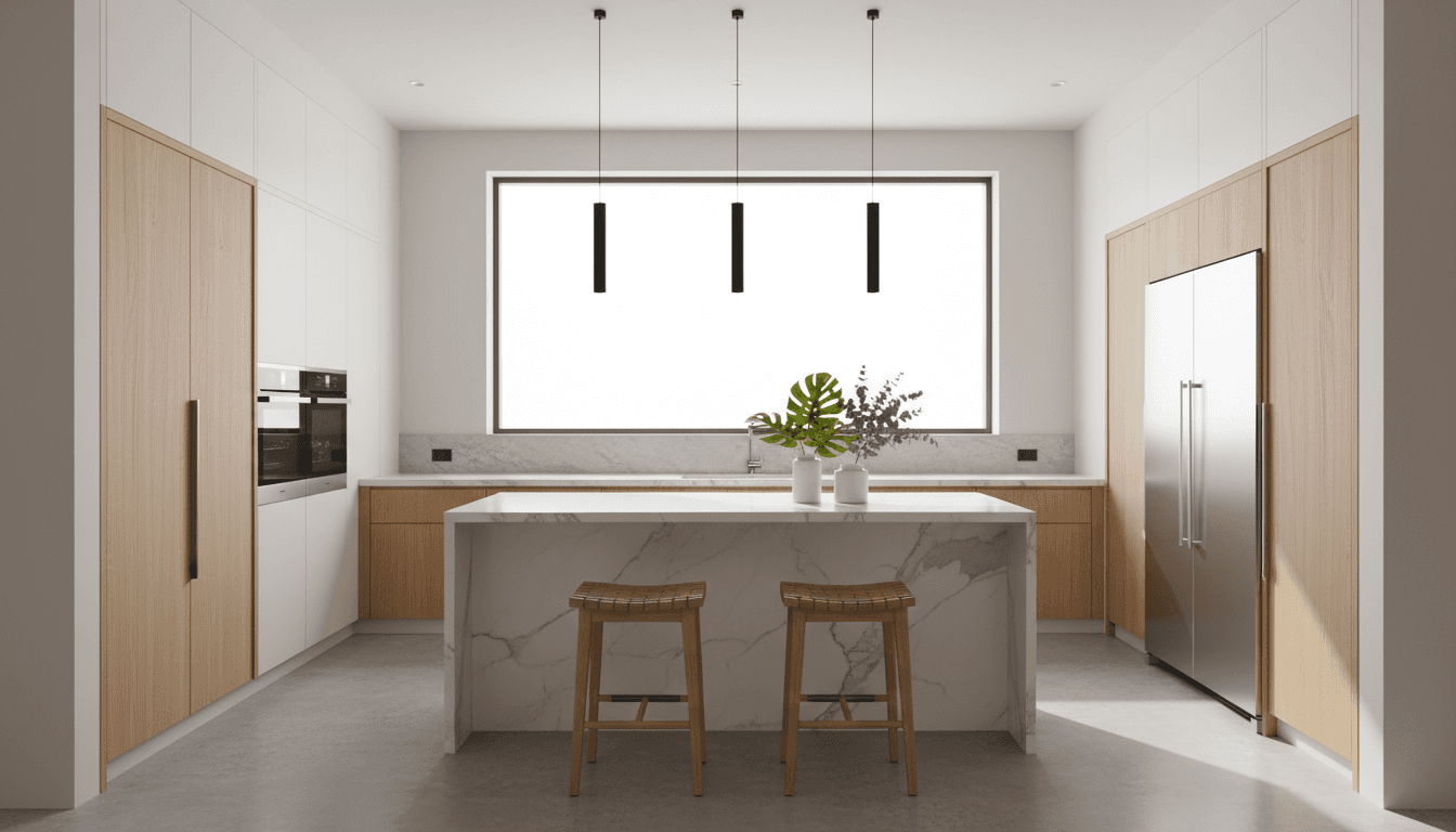 Cocina de lujo contemporánea con diseño minimalista y carpintería personalizada