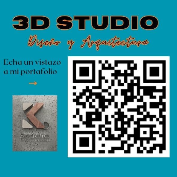 Anuncio de 3D Studio Diseño y Arquitectura con código QR para ver el portafolio.